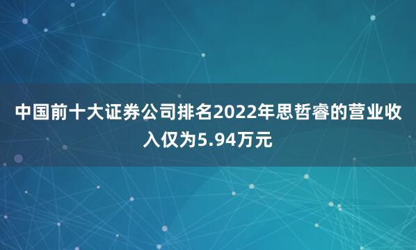 中国前十大证券公司排名　　2022年思哲睿的营业收入仅为5.94万元
